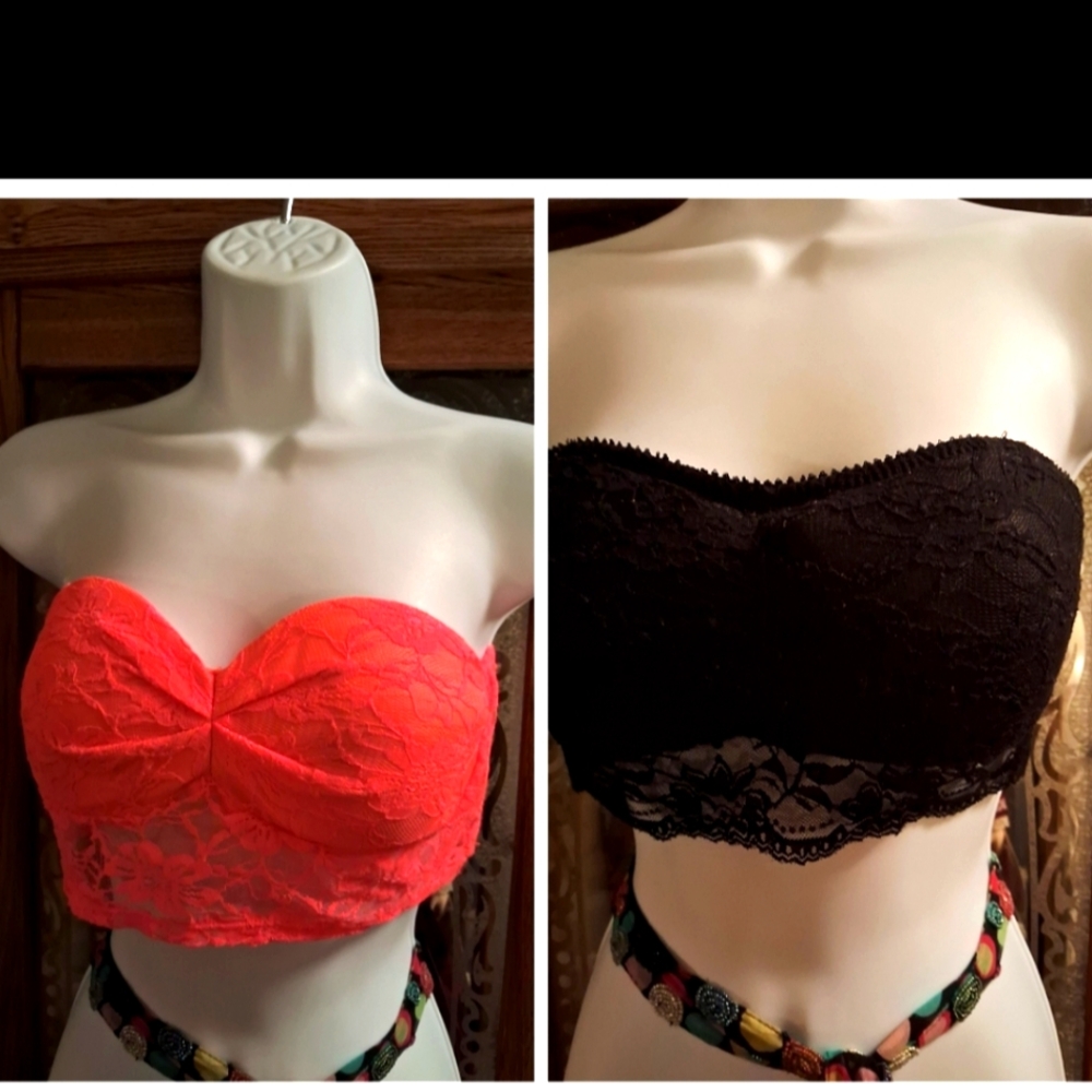 Bundle of Two, Bandeau-Style, Lacey,Orange🤎 & Black,🖤 Bralettes💥💥💥💥💥🦋🦋
